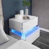 HandyHaven® - Nachtkastje met LED - Wit - USB poorten - Opladen - LED verlichting - Nachtlampje - Lades - Hoogte 46,5CM