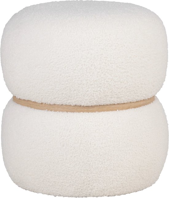 Artichok Madelon Pouf Wit - Bouclé - Rond - Repose-pieds - Table d'appoint ronde - 38 cm de large x 41 cm de haut