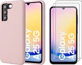 Hoesje geschikt voor Samsung Galaxy A25 / A24 - 2x Screenprotector Glas - Mat Back Case Roze