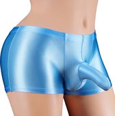 Kinky heren ondergoed Blue Cava - Fetisj penis slurf short - Strakke erotische boxershort - Glanzend babyblauw nylon - Olifanten neus - BDSM