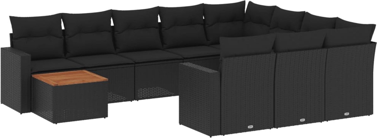 vidaXL 11-delige - Loungeset - met - kussens - poly - rattan - zwart