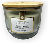 bougie crépitante thé vert et coton fresh , bougie crépitante, bougie treewick, bougie parfumée
