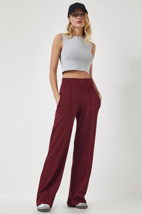 Happinessistanbul Bordeauxrode Trainingsbroek Met Hoge Taille En Stretch Voor Dames Bf00030
