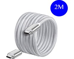 Femur USB-C naar USB-C – 2 Meter Kabel – 60 Watt - Oplaadkabel Nylon - Universeel – Extra Stevig - USB-C naar USB-C - Grijs