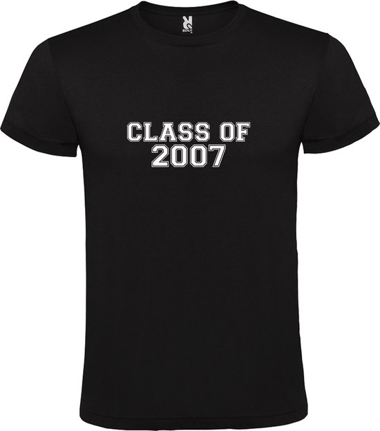 Zwart T-Shirt met “Class of 2007 “ Afbeelding Wit Size 4XL