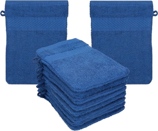 Set van 10 Palermo-washandjes, 100% katoen, afmeting 16 x 21 cm, verschillende kleuren om uit te kiezen (blauw)