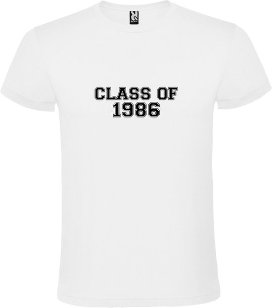 Wit T-Shirt met “Class of 1986 “ Afbeelding Zwart Size S