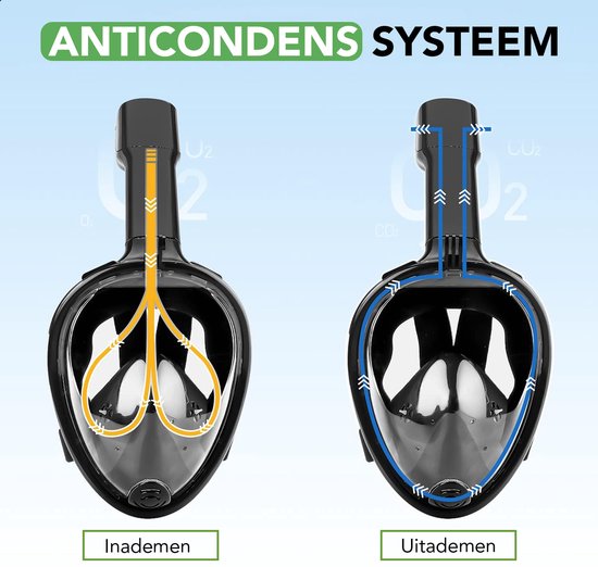 Travelhawk Snorkelmasker - Volwassenen L/XL - Snorkelset Zwart - Full Face Duikmasker - Duikbril met Snorkel - Snorkelen en duiken