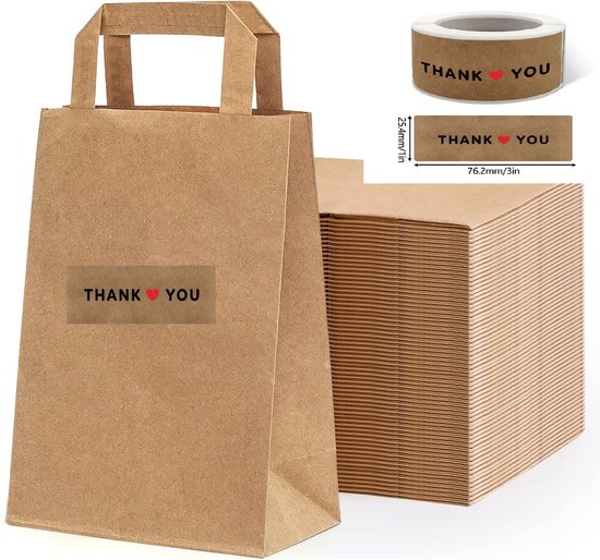 100 sacs de transporteur de Brown / Sacs de transport en papier dans le papier d'emballage avec les oreilles plates 18x8x22cm