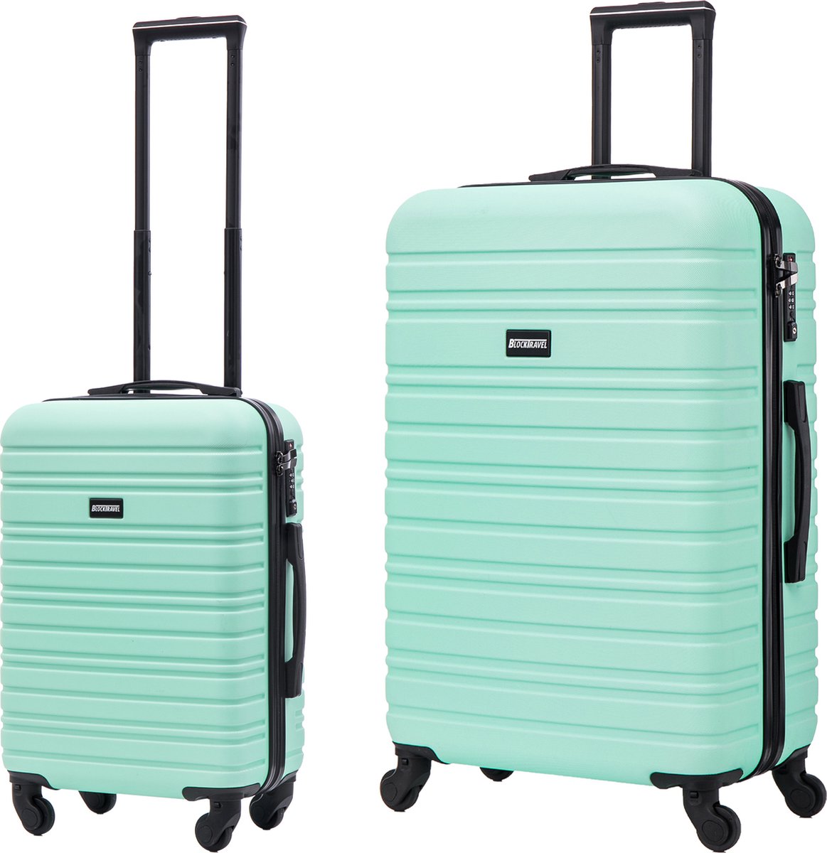 BlockTravel - kofferset - 2 delig - ABS - ruimbagage en handbagage - 39 en 74 liter - inbouw TSA slot - mint groen
