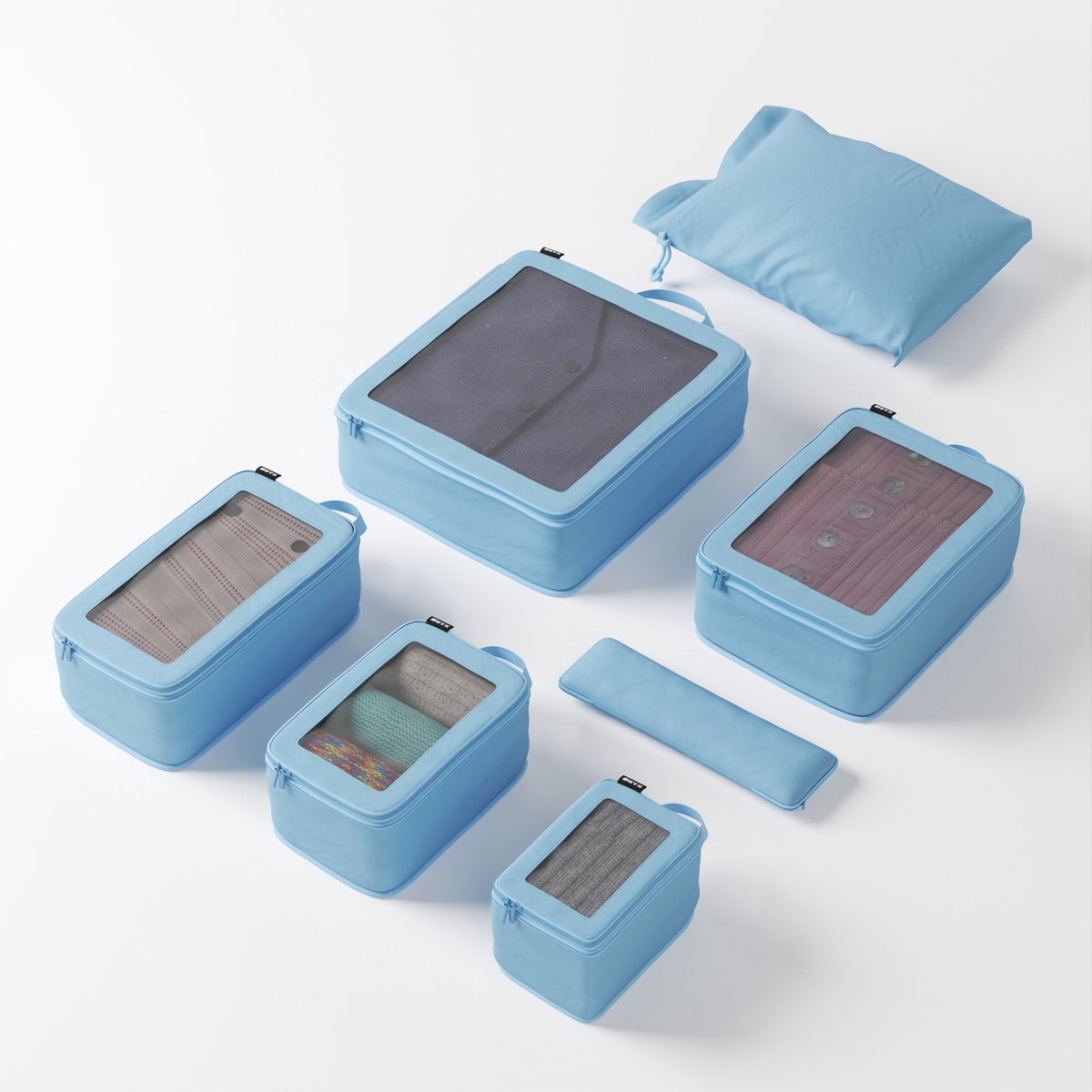 ONYX Compressie Packing Cubes - 7 stuks - Koffer Organizer Set - Compressie rits - Voor koffers en tassen - Blauw