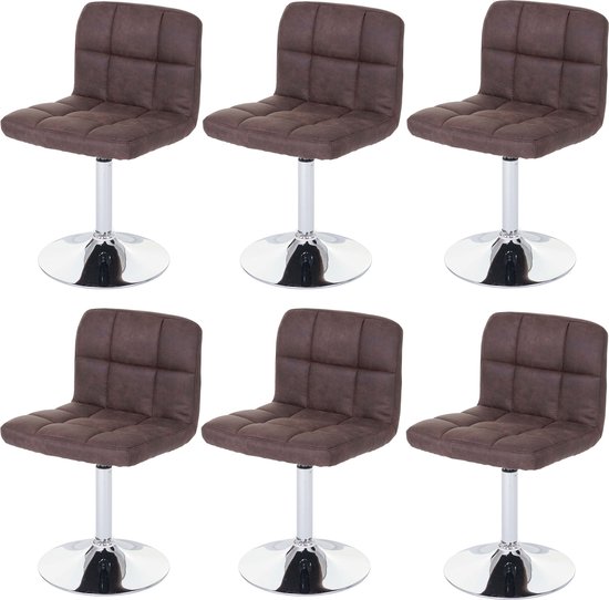 Cosmo Casa Set van 6 Eetkamerstoelen - Draaistoel - Imitatiesuède - Chroom - Vintage - Donkerbruin