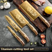 Plys - Ensemble de couteaux de cuisine de Luxe en or - Couteau de chef - Couteau en acier inoxydable - Couteau japonais - Avec titane doré - Set de couteaux de chef plaqué pour la Cuisine