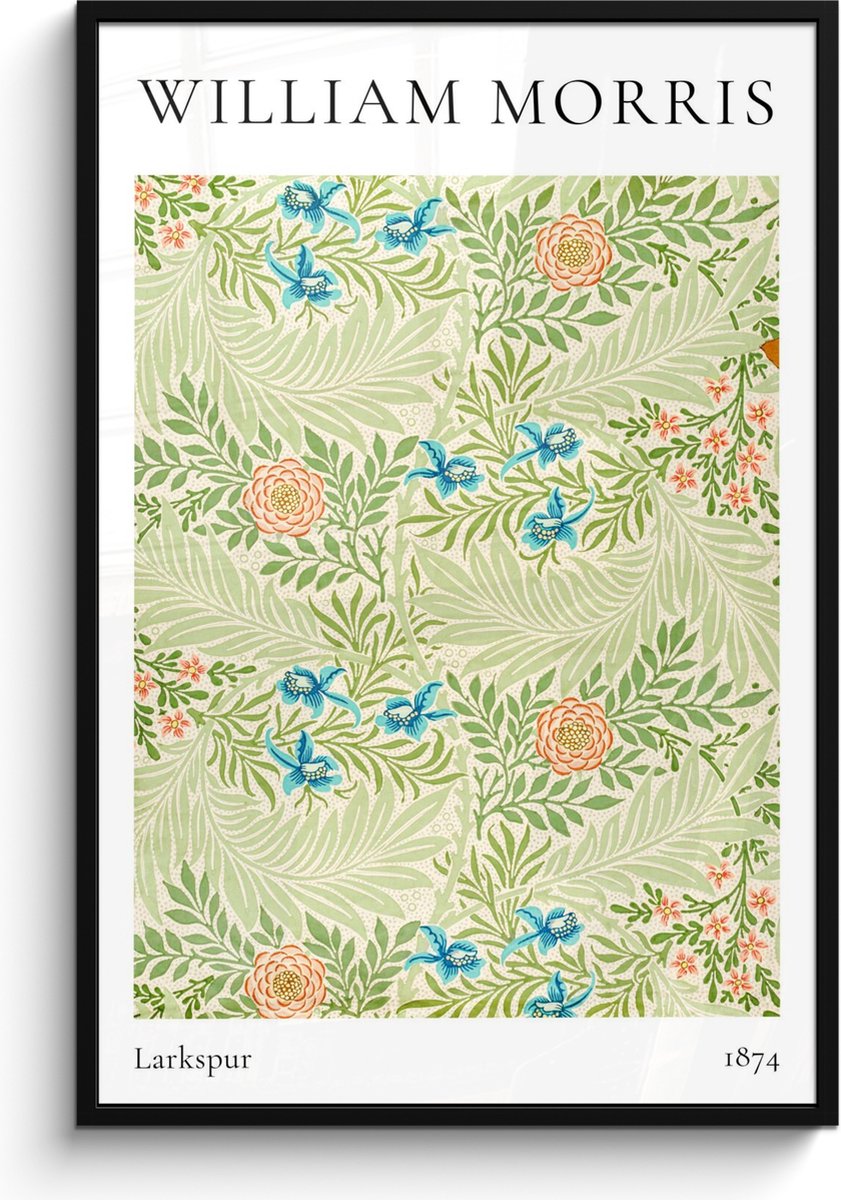 FrameYourWall Poster in lijst - Fotolijst 80x120 cm - Posters - William Morris - Larkspur - Abstract - Natuur - Posterlijst zwart - Decoratie - Wanddecoratie woonkamer - Muurdecoratie slaapkamer