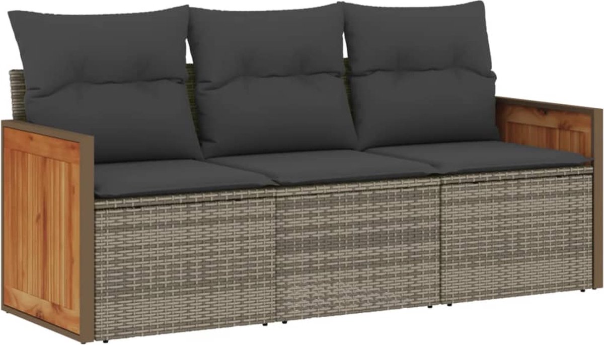 VidaXL 3-delige Loungeset met kussens poly rattan grijs
