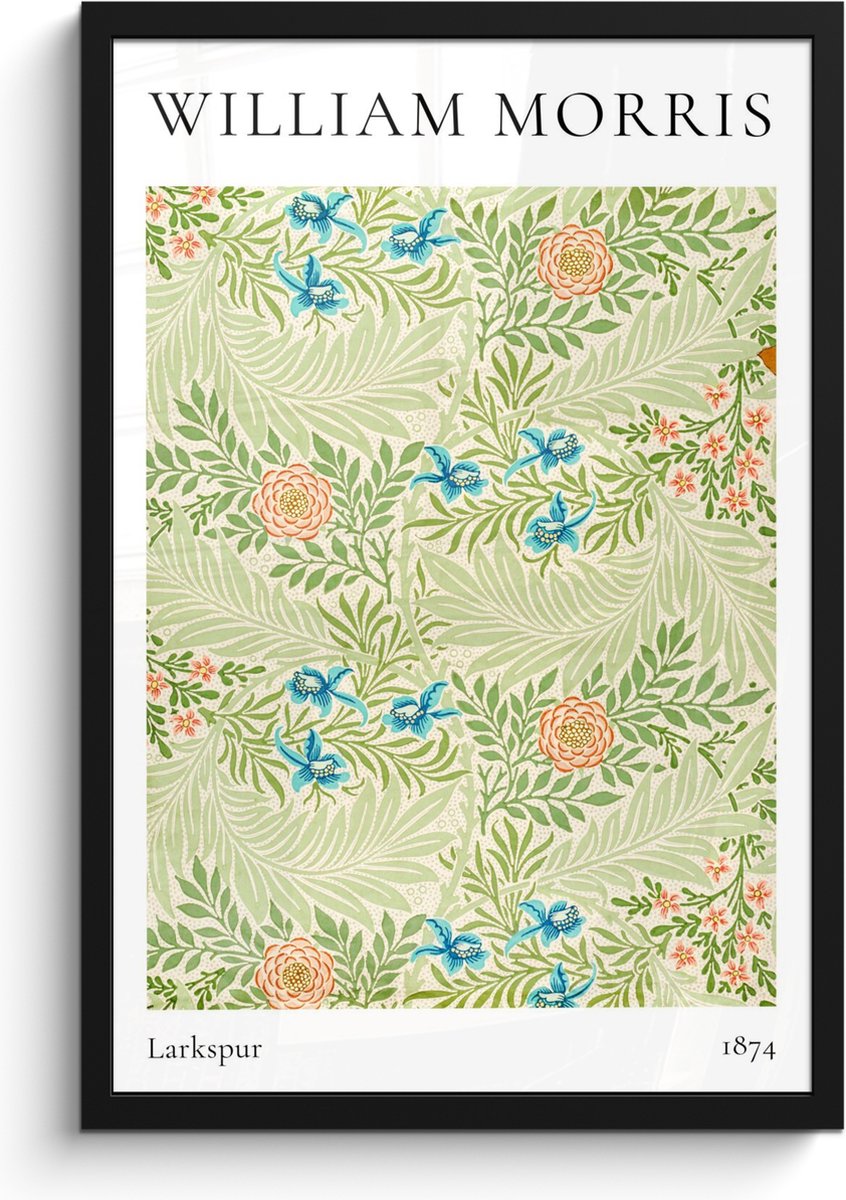 FrameYourWall Poster in lijst - Fotolijst 40x60 cm - Posters - William Morris - Larkspur - Abstract - Natuur - Posterlijst zwart - Decoratie - Wanddecoratie woonkamer - Muurdecoratie slaapkamer