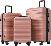 Blazelife Set de valises - Set de valises - 3 pièces - Set de valises de voyage - Valise de voyage à roulettes - 38L+60L+98L - ABS - Bagage à main - Grande valise de voyage - Rose