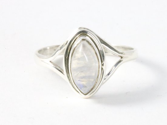 Bague en argent fin avec pierre de lune arc-en-ciel - taille 15,5