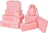 Koffer Organizer Reizen Kleding Tassen 8 Sets/7 Kleuren Travel Gep?ck Organisatoren bevatten waterdichte schoenenopbergzakken comfortabele compressie zak voor reizigers, nieuw roze