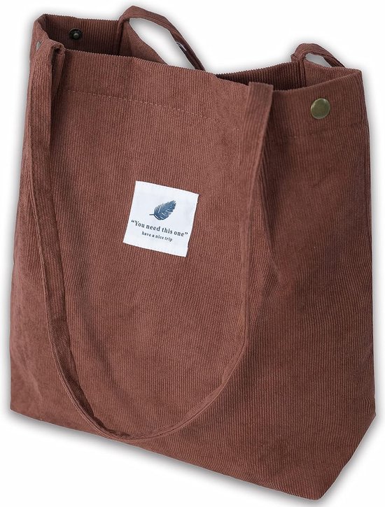Kasgo Cord Handtas voor dames, 28 liter, grote XL, werktas voor dames, 15,6 inch, laptoptas, schoudertas, tote bag, shopper, tas met ritssluiting en afneembare schouderbanden, voor werk, universiteit