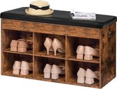 NewWave® - Meuble à chaussures en bois avec coussin d'assise - Avec Compartiments de rangement - Vitrine - 31x80x46cm - Étagère à chaussures