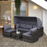 Gardenlounge set Rattan Lounge Set Zitting Group met zonnedak inclusief kussen en bijzettafels metaalgrijs 215 x 75 x 64 cm