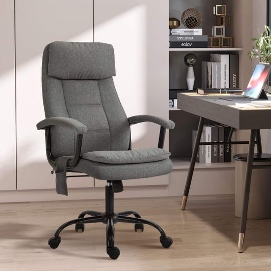 Bureau stoel gamingstoel met massagefunctie ergonomisch in hoogte verstelbare lumbale wervelkolom massage linnen gevoel Grijs 63 x 70 x 112-121 cm