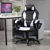 Bureaustoel massage stoel gaming stoel warmtefunctie 6 trillingspunten met massagefunctie pu zwart + wit 68 x 69 x 108-117 cm