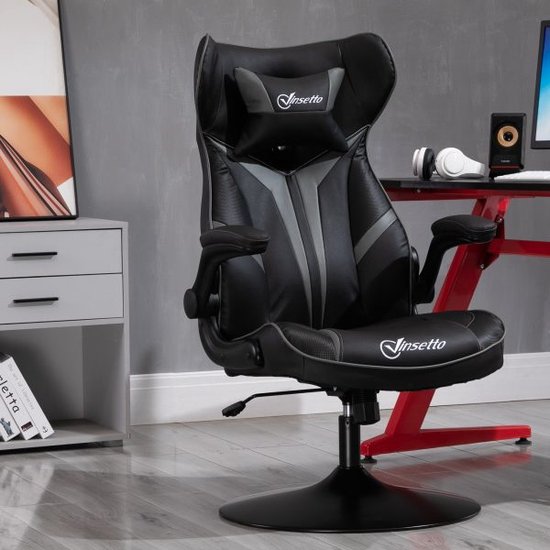 Cover Chair Gaming stoel met schommelfunctie Ergonomisch in hoogte verstelbaar met schommelfunctie staal zwart+grijs 67 x 75 x 106-112 cm