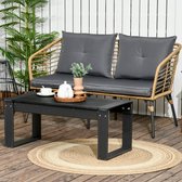 Bijzettafel, tuentafel, salontafel met houten look, rechthoekige salontafel, voor balkon, tuin, terras, HDPE, zwart, 95 x 42 x 40 cm