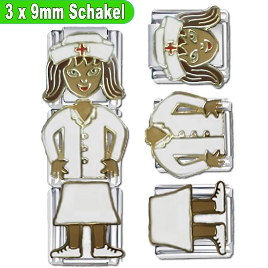 Schakel - Bedel - 9mm - Verpleegster - 3x 9mm schakels - Geschikt voor Nomination armband - Schakelarmband