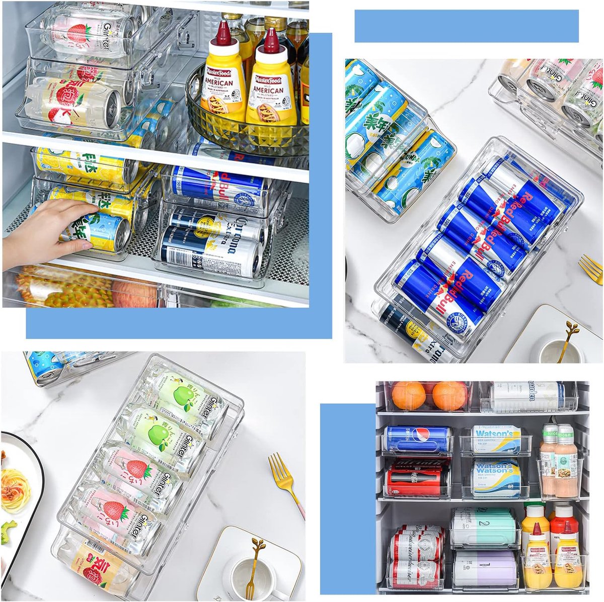 BingoHive 2 Stuks, in de breedte verstelbare frisdrankblikjesorganizer voor koelkast, uitbreidbare frisdrankblikjesdispenser voor bier, frisdrank, frisdrankuitbreidingsorganizer, keukenkast