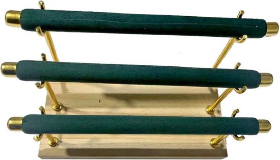 Sieradenhouder - Display voor Ringen - 3 Lagen - Hout en Fluweel - 19x10x11 cm - Groen