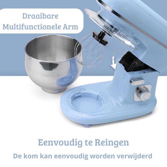 Roterende Deegmachine - Multifunctionele Deegmixer - Kneedmachine - Inclusief Spatdeksel & Navulopening - 1100W - RVS - Blauw van Coppolo. — afbeelding 3