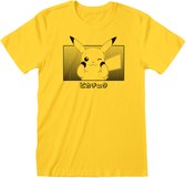 Uniseks T-Shirt met Korte Mouwen Pokémon Pikachu Katakana Geel - L