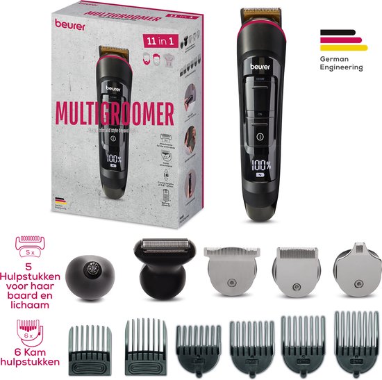 Foto: Beurer mn9x multigroomer 11 in 1 baard en lichaam trimmer scheren bodygroomer tondeuse precisietrimmer 11 opzetstukken 16 lengtes waterbestendig ipx7 gebruiksduur 90 min led display 3 jaar garantie