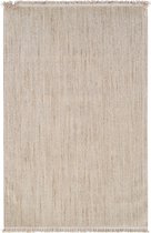 Vercai Rugs Jean Collectie - Laagpolig Vloerkleed - Tapijt met Franjes - Polyester - Wit Grijs - 80x150 cm