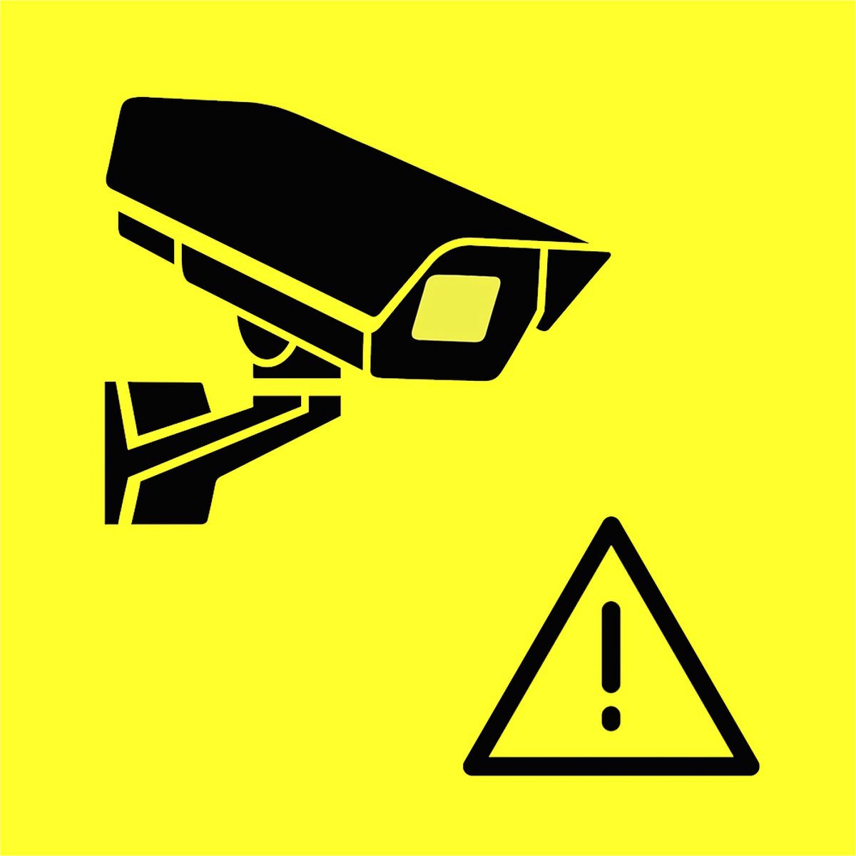 Sticker/ pictogram | 20 x 20 cm | Opgelet, camerabewaking | Security | CCTV | Alarm | Attention | Dieven afschrikken | Anti-inbraak | Verisure | Camera surveillance | Kameraüberwachung | Surveillance par caméra | Geel | Universeel