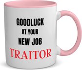 Akyol - goodluck at your new job fucking traitor koffiemok - theemok - roze - Afscheid bedank cadeau - collega - werknemer - cadeau - kado - afscheid - nieuwe baan - 350 ML inhoud