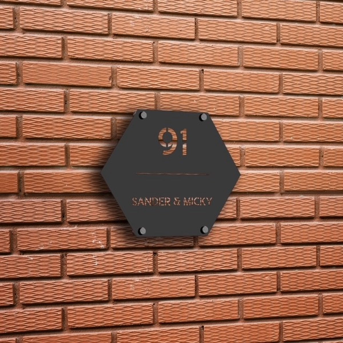 Naambordje Voordeur – Naambordje Huisnummer – 1,5 mm RVS – Modern Design – Met Nummer En Naam - Zwart of Grijs - 25x21,5