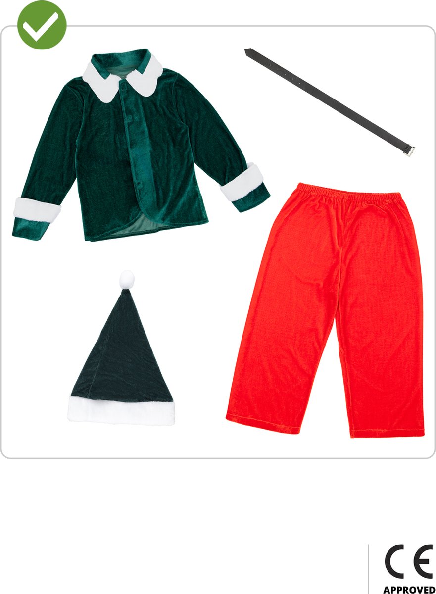Funidelia Kerstelf Kostuum Voor Kinderen (5-6 Jr) – Tuniek, Broek, Riem & Hoed – Groen – Carnaval & Halloween