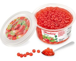 foto van Inspire Food Company - Bubble tea - Bubble Tea Parels - Popping Boba Pearls - Popping Fruitparels - Aardbeien smaak - 450 gram