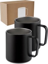 Roestvrijstalen mok 2 x 360 ml thermobeker met handvat | Koffiemok dubbelwandig geïsoleerd | Kopset voor camping & outdoor | Thermo koffiebeker zwart