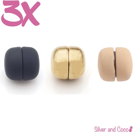 SilverAndCoco® - Hijab Magneten | Magneet voor Hoofddoek - Zwart / Goud / Nude - Beige (3 stuks) + opberg tasje