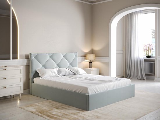 PASCAL MORABITO Bed met opbergruimte 140 x 190 cm - Velours - Lichtgrijs + matras - STARI van Pascal Morabito L 153 cm x H 104 cm x D 200 cm