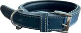 Lavida Home - Honden Halsband - Luxe leren Halsband- Handgemaakt - Verstelbaar -M-(40 x 54cm) 3 cm - Marineblauw
