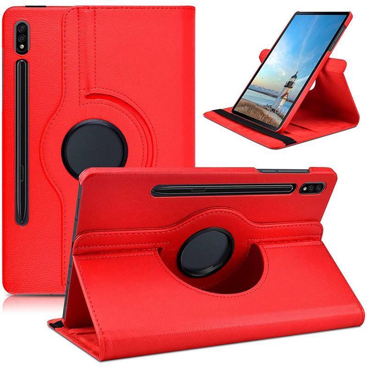 Draaibaar Hoesje - Rotation Tabletcase - Multi stand Case Geschikt voor: Samsung Galaxy Tab S9 FE 5G 10.9 inch (SM-X510/X516B/X518U) & Tab S9 (SM-X710/X716B/X718U) 11 inch Rood