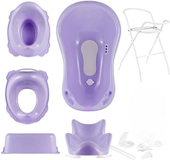 Babybad met standaard - Baby bad met standaard - Babybad set - Baby badje met standaard - Baby badset -SET van 7 stuks - Paars