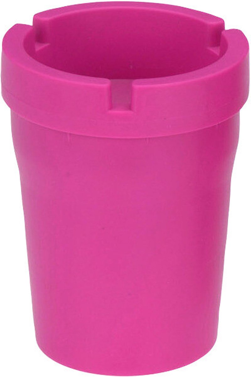 Goedkoopste Auto/strand/tuin asbak met deksel - kunststof - fuchsia roze - 11 x 8 cm