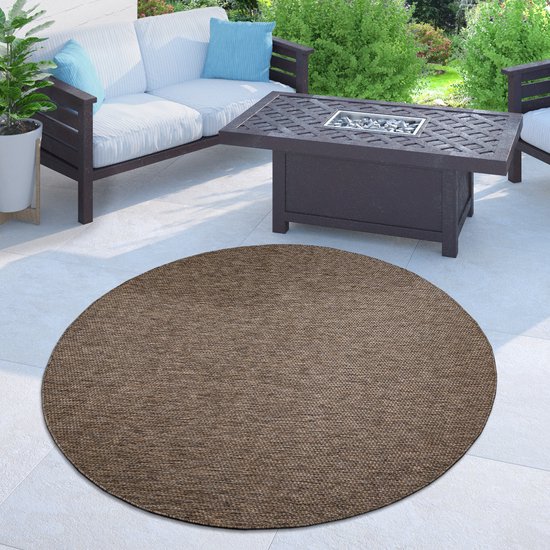 Paco Home Tapijt Vloerkleed In-& Outdoor Balkon Terras Keukenvloerkleed Eenkleurig Gemêleerd Patroon, Maat:200x280 cm, Kleur:Coffee